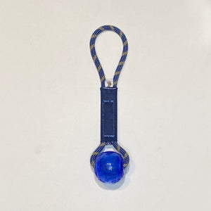 Medium 2.5”Sqeaker ball on a rope/firehose handle